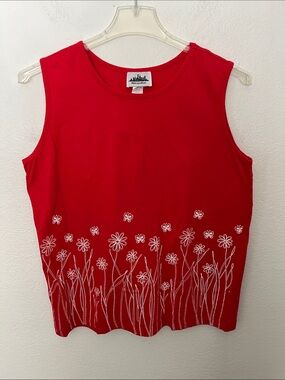 Cute Red Floral Embroidered Sleeveless Tank Top by Metropolitan